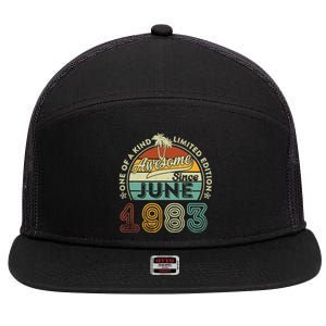 40 Year Old Awesome Since June 1983 40th Birthday 7 Panel Mesh Trucker Snapback Hat