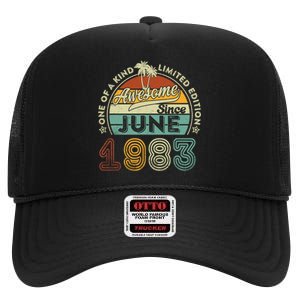 40 Year Old Awesome Since June 1983 40th Birthday High Crown Mesh Back Trucker Hat