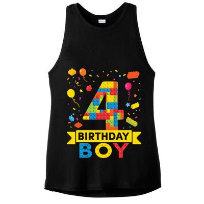 4 Year Old Building Blocks 4th Birthday Boy Ladies PosiCharge Tri-Blend Wicking Tank