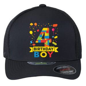 4 Year Old Building Blocks 4th Birthday Boy Flexfit Unipanel Trucker Cap