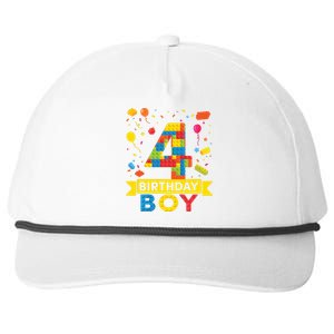 4 Year Old Building Blocks 4th Birthday Boy Snapback Five-Panel Rope Hat