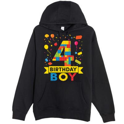 4 Year Old Building Blocks 4th Birthday Boy Premium Pullover Hoodie