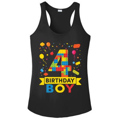 4 Year Old Building Blocks 4th Birthday Boy Ladies PosiCharge Competitor Racerback Tank