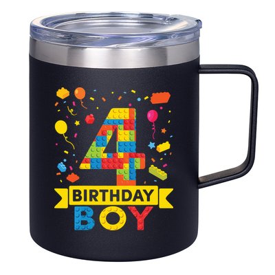 4 Year Old Building Blocks 4th Birthday Boy 12oz Stainless Steel Coffee Mug