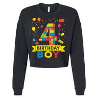 4 Year Old Building Blocks 4th Birthday Boy Cropped Pullover Crew