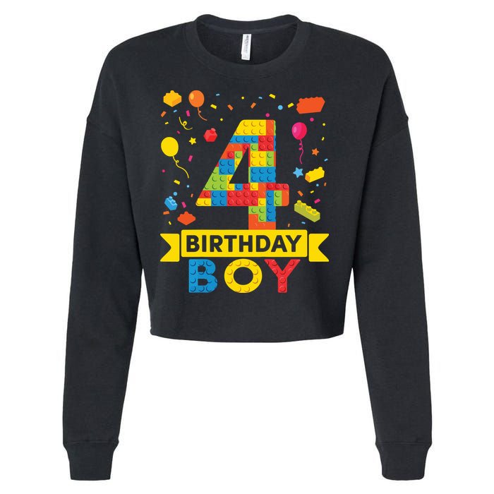 4 Year Old Building Blocks 4th Birthday Boy Cropped Pullover Crew