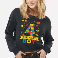 4 Year Old Building Blocks 4th Birthday Boy Cropped Pullover Crew