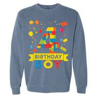 4 Year Old Building Blocks 4th Birthday Boy Garment-Dyed Sweatshirt