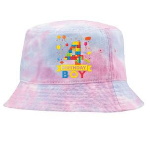 4 Year Old Building Blocks 4th Birthday Boy Tie-Dyed Bucket Hat