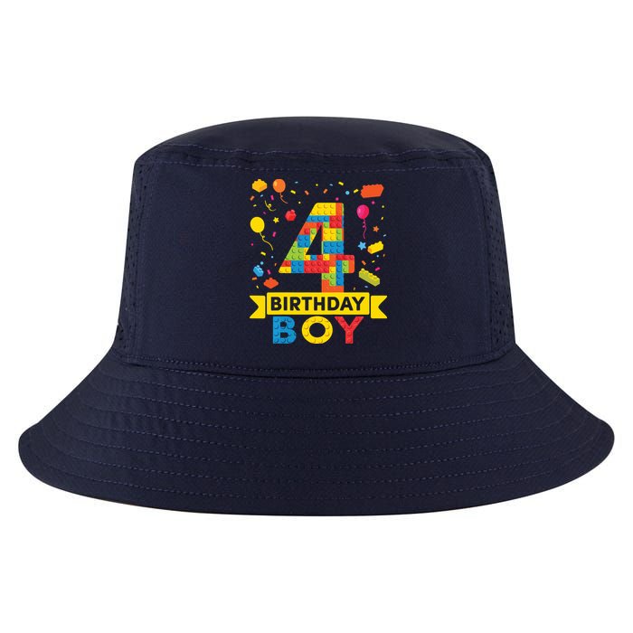 4 Year Old Building Blocks 4th Birthday Boy Cool Comfort Performance Bucket Hat