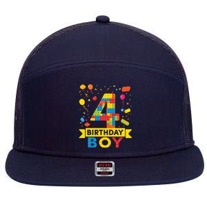 4 Year Old Building Blocks 4th Birthday Boy 7 Panel Mesh Trucker Snapback Hat