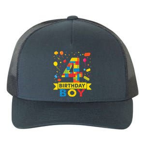 4 Year Old Building Blocks 4th Birthday Boy Yupoong Adult 5-Panel Trucker Hat