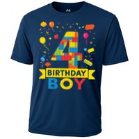 4 Year Old Building Blocks 4th Birthday Boy Performance Shirt