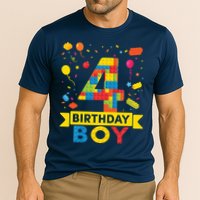4 Year Old Building Blocks 4th Birthday Boy Performance Shirt