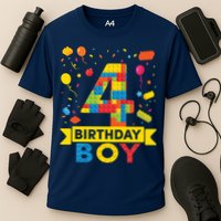 4 Year Old Building Blocks 4th Birthday Boy Performance Shirt