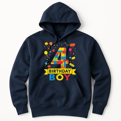 4 Year Old Building Blocks 4th Birthday Boy Hoodie