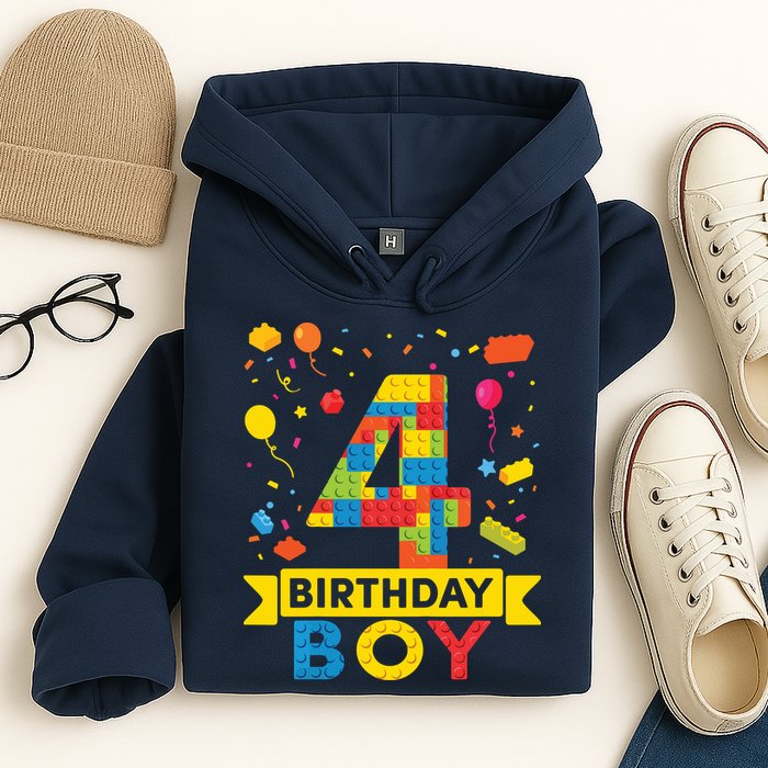 4 Year Old Building Blocks 4th Birthday Boy Hoodie