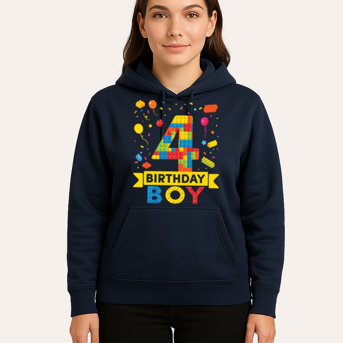 4 Year Old Building Blocks 4th Birthday Boy Hoodie