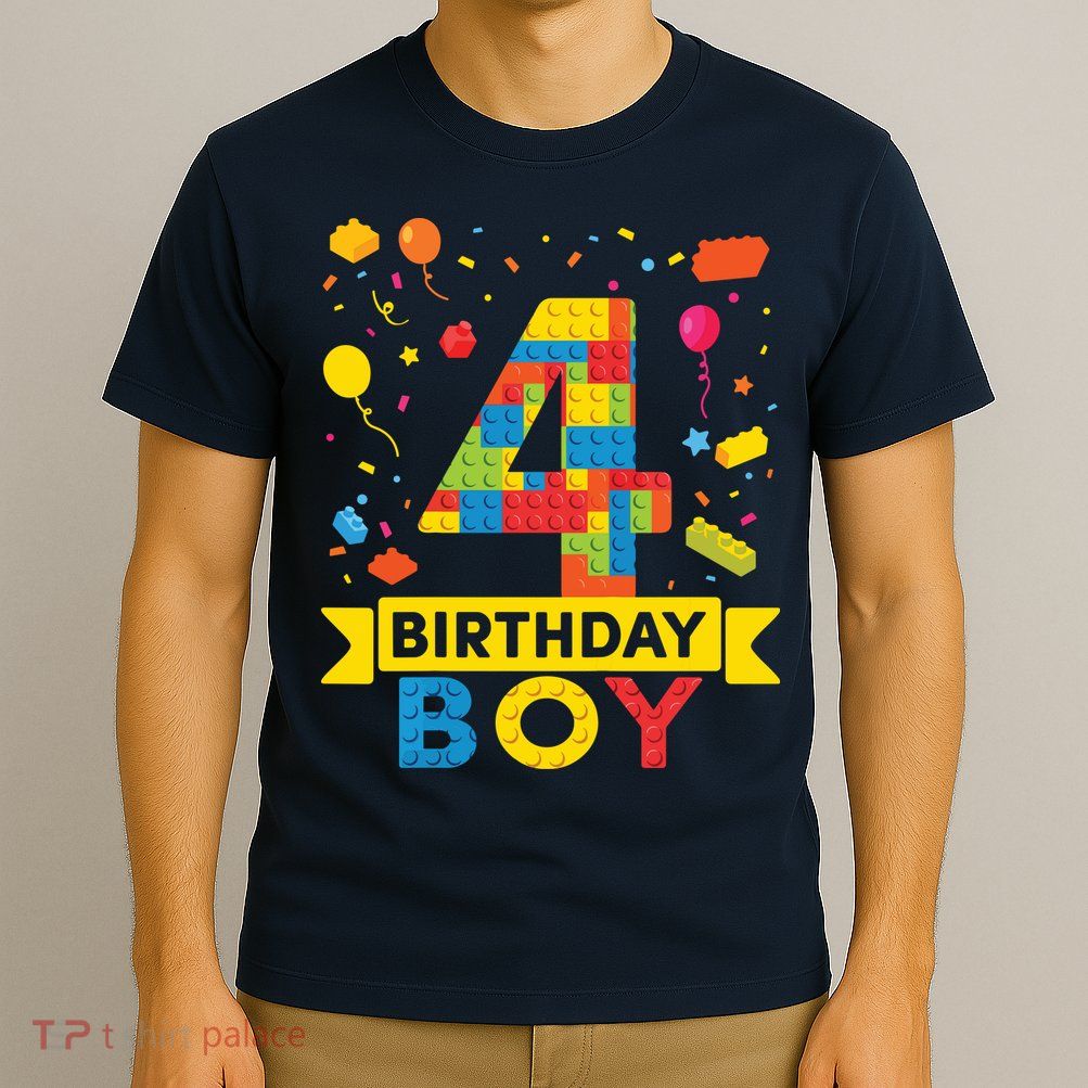 4 Year Old Building Blocks 4th Birthday Boy T-Shirt
