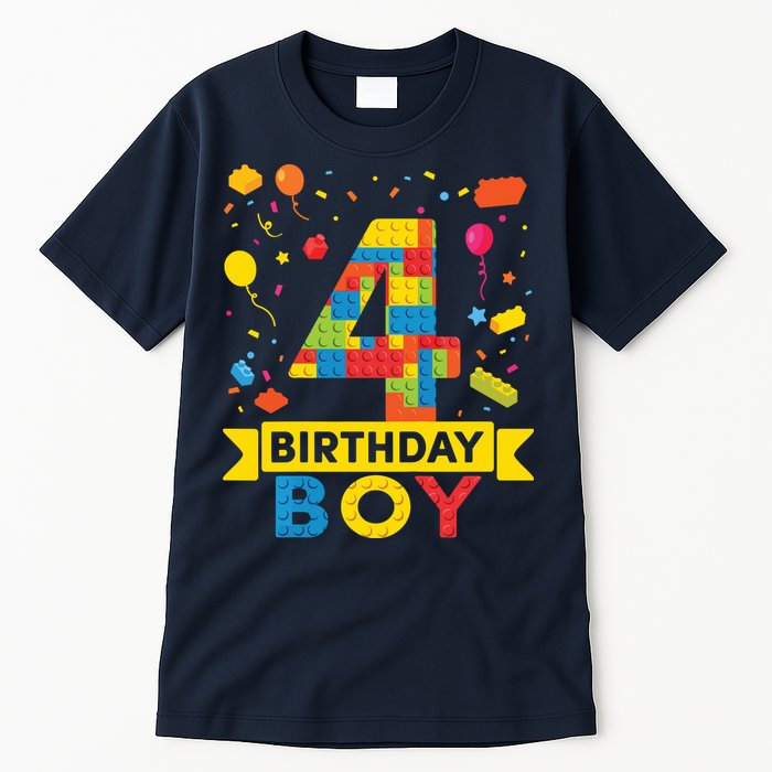 4 Year Old Building Blocks 4th Birthday Boy Tall T-Shirt