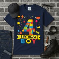 4 Year Old Building Blocks 4th Birthday Boy Tall T-Shirt