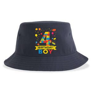 4 Year Old Building Blocks 4th Birthday Boy Sustainable Bucket Hat