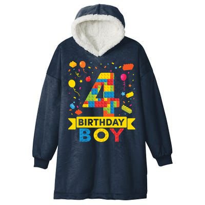 4 Year Old Building Blocks 4th Birthday Boy Hooded Wearable Blanket