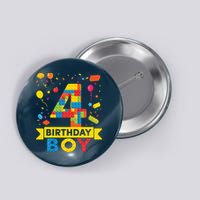 4 Year Old Building Blocks 4th Birthday Boy Button