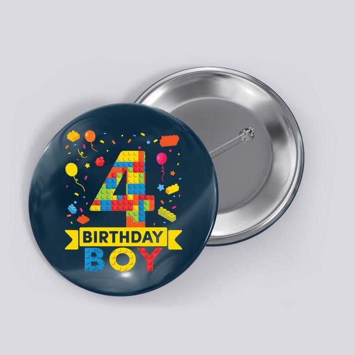 4 Year Old Building Blocks 4th Birthday Boy Button