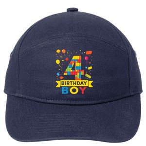 4 Year Old Building Blocks 4th Birthday Boy 7-Panel Snapback Hat