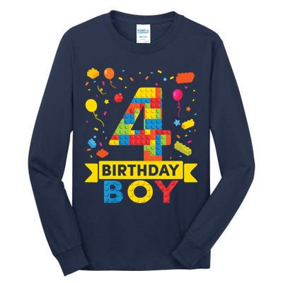 4 Year Old Building Blocks 4th Birthday Boy Tall Long Sleeve T-Shirt