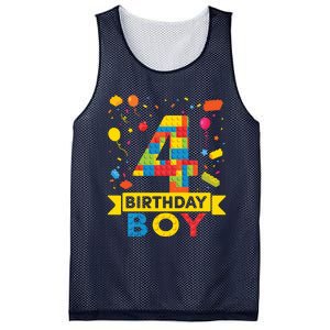 4 Year Old Building Blocks 4th Birthday Boy Mesh Reversible Basketball Jersey Tank