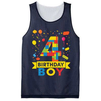 4 Year Old Building Blocks 4th Birthday Boy Mesh Reversible Basketball Jersey Tank
