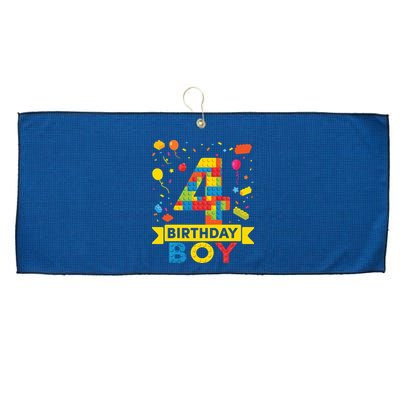 4 Year Old Building Blocks 4th Birthday Boy Large Microfiber Waffle Golf Towel