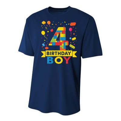 4 Year Old Building Blocks 4th Birthday Boy Youth Performance Sprint T-Shirt