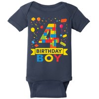 4 Year Old Building Blocks 4th Birthday Boy Baby Bodysuit