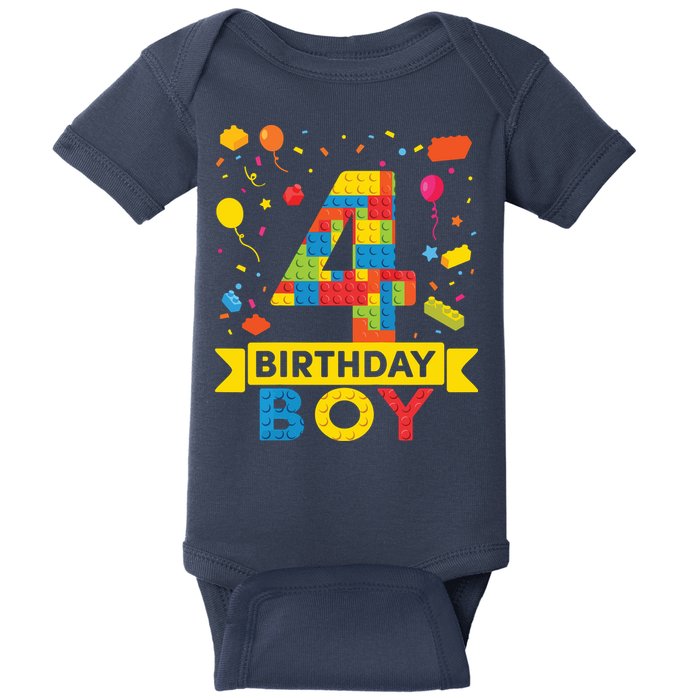 4 Year Old Building Blocks 4th Birthday Boy Baby Bodysuit