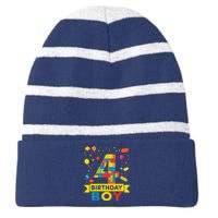 4 Year Old Building Blocks 4th Birthday Boy Striped Beanie with Solid Band