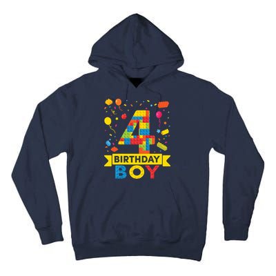 4 Year Old Building Blocks 4th Birthday Boy Tall Hoodie