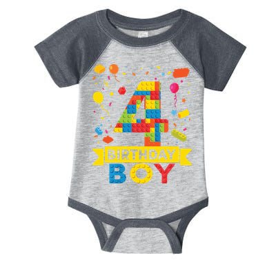 4 Year Old Building Blocks 4th Birthday Boy Infant Baby Jersey Bodysuit