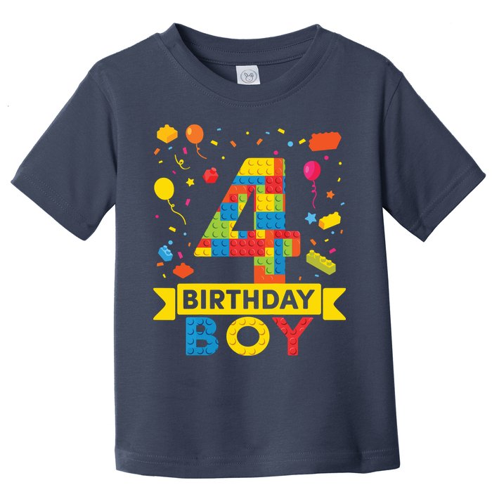4 Year Old Building Blocks 4th Birthday Boy Toddler T-Shirt