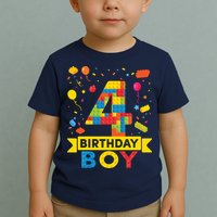 4 Year Old Building Blocks 4th Birthday Boy Toddler T-Shirt