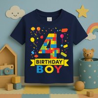 4 Year Old Building Blocks 4th Birthday Boy Toddler T-Shirt