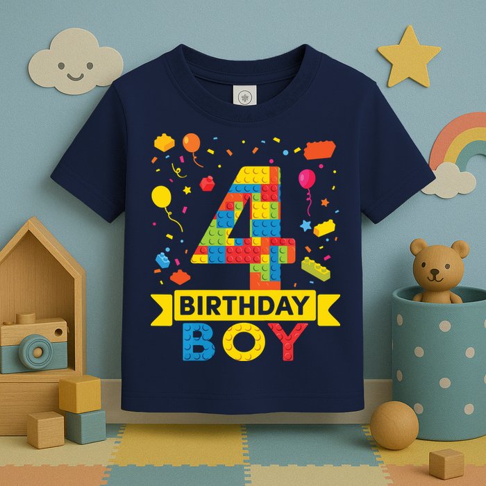 4 Year Old Building Blocks 4th Birthday Boy Toddler T-Shirt