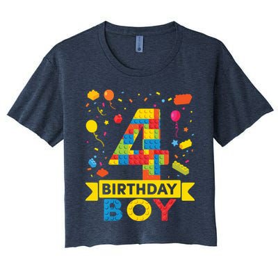 4 Year Old Building Blocks 4th Birthday Boy Crop Top