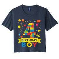 4 Year Old Building Blocks 4th Birthday Boy Crop Top