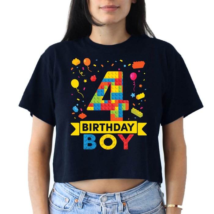 4 Year Old Building Blocks 4th Birthday Boy Crop Top