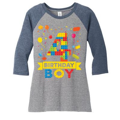 4 Year Old Building Blocks 4th Birthday Boy Women's Tri-Blend 3/4-Sleeve Raglan Shirt