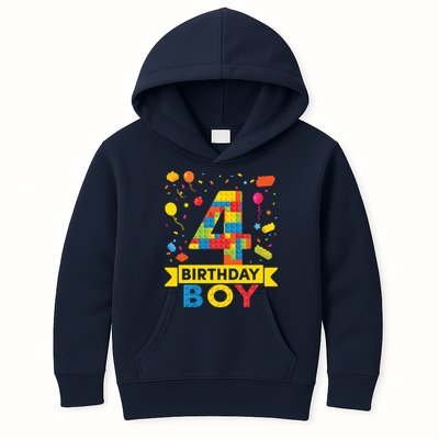 4 Year Old Building Blocks 4th Birthday Boy Kids Hoodie