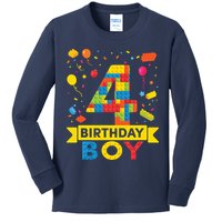 4 Year Old Building Blocks 4th Birthday Boy Kids Long Sleeve Shirt